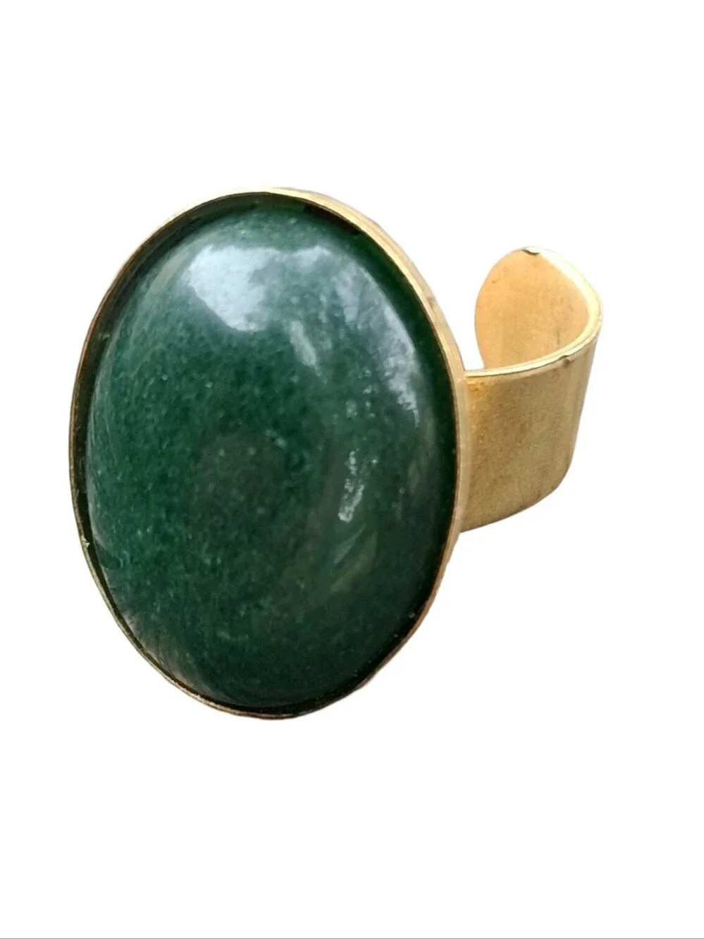 Vintage Green Aventurine Gemstone Jewelry Set Gold Tone Necklace Ring Bracelet